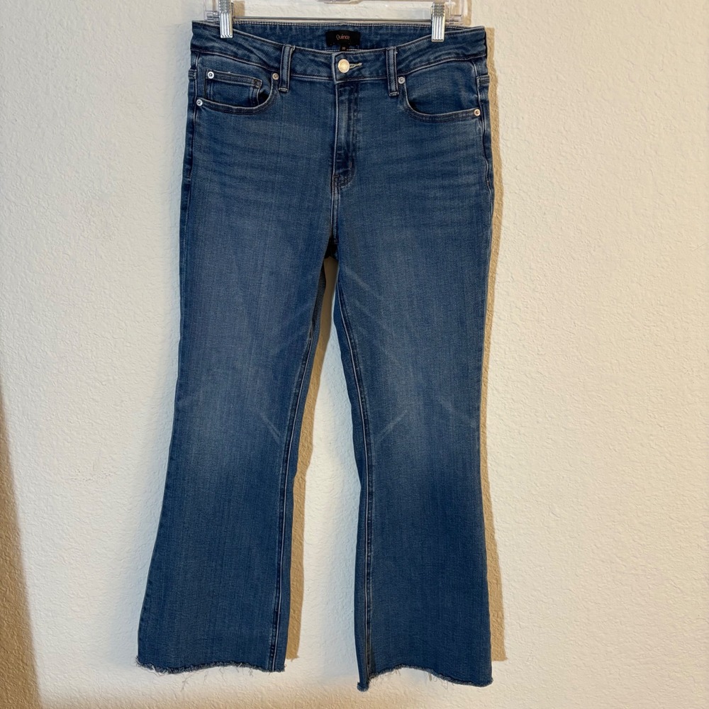Quince Luna Stretch Flare Jeans Women 30 Twilight Blue Fray